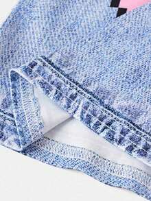 Tween Girl Butterfly Print Round Neck T-Shirt And Digital Print Pants Set - Pink - View 6