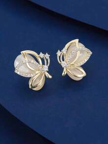 1pair Exquisite And Elegant Butterfly Stud Earrings Suitable For Women In Any Occasion - 金子 - 查看 1