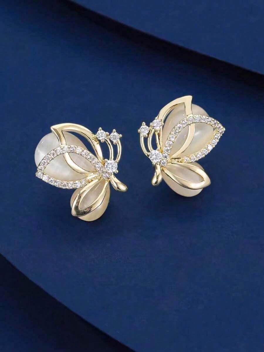 1pair Exquisite And Elegant Butterfly Stud Earrings Suitable For Women In Any Occasion - 金子 - 查看 1