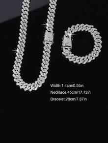 2pcs Necklace+Bracelet Set,Hip-Hop Punk Jewelry Set,Cuban Chain Unisex Choker With Bracelet,Men's Chain,Perfect Gift For Father's Day/Son/Boyfriend