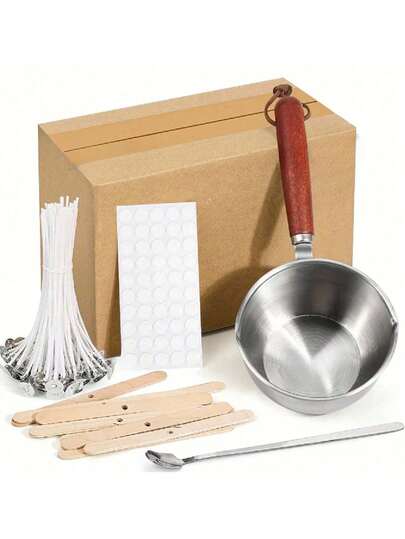 Juego de olla de acero inoxidable para derretir cera de 10.1 onzas, incluye olla, cuchara, mechas, pegatinas para mechas y soporte, duradero e ideal para hacer velas y jabones DIY, olla dedicada para derretir cera para la fabricación de velas