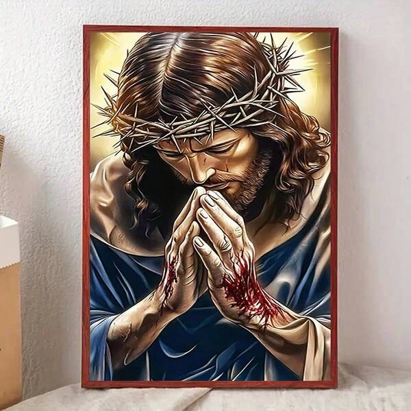 1pc Faith-Inspired 5D DIY Frameless Diamond Painting Kit, Round Acrylic Diamonds, Unframed Wall Art With Praying Figure, Perfect For Home Decor, Includes Accessories, Ideal Gift For Beginners And Adults, Home Decoration Art Religious Wall Art Detailed Design, Christian Wall Art