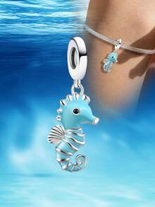 1 pieza Colgante de dije de caballito de mar con brillo nocturno de plata de ley 925 de moda, adecuado para pulseras DIY de joyería de mujer