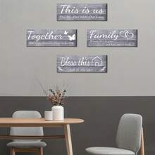 4 Pcs Of Home Wall Art, Easter Warm Verses, Inspiring Ideas And Front Door Decoration, Bathroom Decoration, Home Bathroom Living Room Wooden Sign 14.2*6.7 Inches /36*17 Cm Decoration Party Gifts, Birthday Graduation - 灰色 - 查看 1