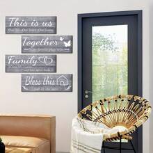 4 Pcs Of Home Wall Art, Easter Warm Verses, Inspiring Ideas And Front Door Decoration, Bathroom Decoration, Home Bathroom Living Room Wooden Sign 14.2*6.7 Inches /36*17 Cm Decoration Party Gifts, Birthday Graduation - 灰色 - 查看 4