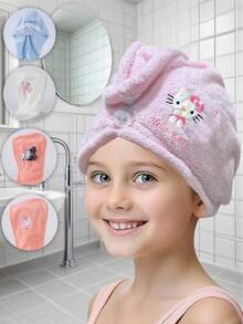 1pc Cute Cartoon Character Coral Fleece Children Hair Drying Cap, Soft & Super Absorbent, Suitable For Long & Short Hair