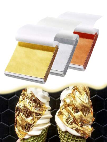 100/500 piezas Hoja de oro comestible de imitación - Decoraciones para pasteles, hojas sueltas de hoja de oro, hojas de hoja de oro, papel de lámina de oro de imitación para artes, dorado, manualidades, pintura, marcos de fotos, proyectos, decoración de muebles