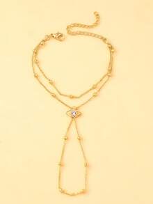 1pc New Demon Eye Linked Finger Chain Bracelet, Niche Design, Minimalist Vintage Chain Hand Harness, Fashion Accessory