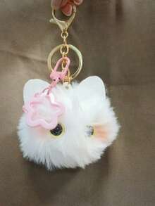 2 Stück Plüsch Katzen- und Teddybär-Schlüsselanhänger, weiß, pink, schwarz, rot, geeignet für Rucksäcke, Schlüssel und verschiedene Accessoires als Weihnachtsgeschenk