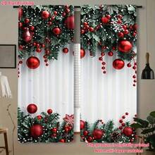 2PCS Christmas Curtains Are Suitable For Winter Home Decoration, Featuring Bright Red Poinsettia Colorful Ball And Pine Tree Branch Patterns. The Pole Pocket Design Protects Privacy And Is Suitable For Multi-Purpose Windows In Living Rooms, Dining Rooms, Bedrooms, Kitchens, Study Rooms, And Game Rooms