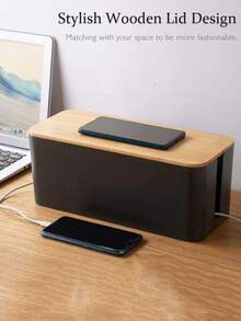 1 صندوق تخزين كابلات بلاستيكي مع غطاء خشبي، صندوق تخزين الكابلات لإخفاء الأسلاك، صندوق تخزين الطاقة، عالي الجودة، سهل الاستخدام، قوي، مناسب للغرف النوم والحمامات والمكاتب وغرف المعيشة والمكاتب الهندسية (الأنماط المشحونة عشوائيًا)