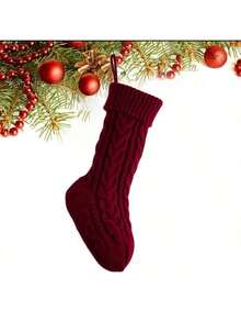 1pc Christmas Knitted Stockings, Holiday Gift Holder Socks, Festive Fireplace Hanging Decoration, Winter Seasonal Ornament, Xmas Party Supplies, Festival Celebration Decor, New Year Indoor Home Living Room Bedroom Office Decoration Home Decor Christmas Decorations Room Decor