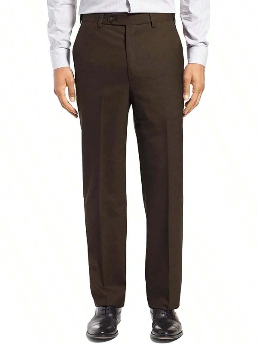 Men's Cozy Expandable Waist Dress Pants| Stretch Weave Work-To-Weekend Pants - Brown - View 1