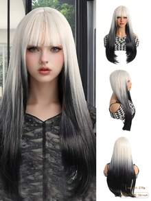 Long Straight Synthetic White Wig With Bangs For Women Wigs Party Cosplay Wear Wigs Heat Resistant Red Wigs For Fashionable Girl Daily School Party Use,Halloween Role Playing - Multicolor - View 14