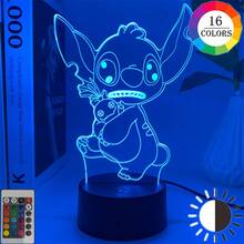 Disney Anime 3D Night Light Lilo And Stitch Figure Merch 3D Illusion Cute Anime Lamp Gift For Son Grandson Child Kids Birthday Christmas Present Night Light Bedroom Decorations For Boys Girls Anime Stuff Goods Stitch Night Lamp Decor