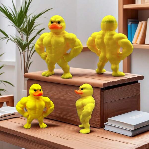 1pc Cartoon Funny Muscular Duck Decor Ornament, 3D Printed Crafts For Office, Living Room, Entryway, Car Decoration