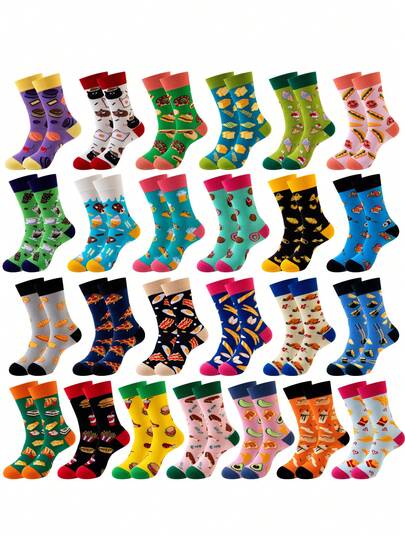 1/5/7/10 Pairs Funny Food Socks Gift Set For Men Women, Donut/Pizza/French Fries Colorful Mid-Calf Socks, Suitable For Holiday Gifts