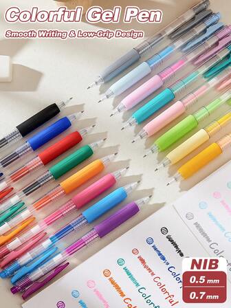 16 Colors Gel Pen, One-Touch Click, Silky Ink Flow For Bullet Journal & Office, School, 0.5mm Metal Tip And 0.7mm Metal Tip