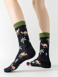 5 Paar modische Kamel-Muster Outdoor Sport Knöchelsocken für Frauen, weich, bequem, einzigartiges Design mit elastischer Passform