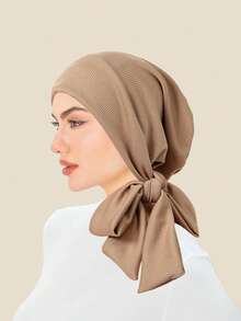 قبعة توربان مسبقة الربط بلون أحادي مع ذيل طويل وشريط ، قبعة كيميائية خفيفة الوزن مرنة للنساء ، مناسبة للأنشطة الخارجية