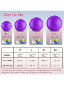 5 种尺寸瑜伽球、健身球、孕妇分娩球、物理治疗、平衡、稳定、锻炼、办公室球椅、带快速泵、多色 - 紫色 - 查看 2