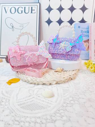 1pc Mini New Girls' Pearl Handbag, Cute Flap Magnetic Closure, Big Fish Tail Patch, Sequin Surface, Adjustable Shoulder Strap Shoulder Bag/Crossbody Bag/Coin Purse, Suitable For Birthday Gift, Back To School Gift, Holiday Gift, Outdoor Activities