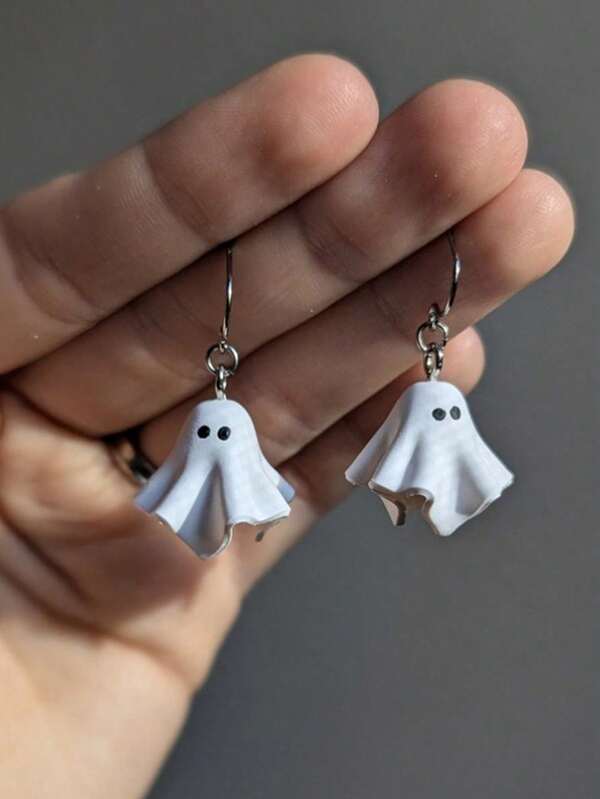 1 Pair Of Cute White Ghost Pendant Earrings And Necklaces Suitable For Party Daily Wear, Halloween Costume Accessories