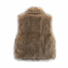 Gilet smanicato da donna invernale alla moda, con collo a bavero, in finta pelliccia, vintage, caldo e slim - Castano - Visualizzare 2