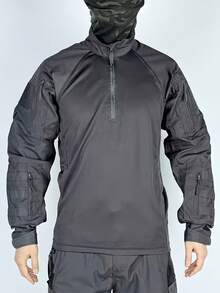 Men's Tactical Frog Shirt - Durable Multi-Pocket Long Sleeve Stand Collar Outdoor Shirt, Machine Washable, Sizes S-3XL For Hiking, Camping, Fishing & Casual Wear, Solid Color Design, Reinforced Material, Heavy-Duty Construction - 灰色 - 查看 2