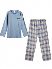 QIANNIANMA Herren Rundhals Langarm & Hose Pyjama Set, bequemer & hautfreundlicher Stil Pyjamas für gemütliche Freizeitkleidung für Herren