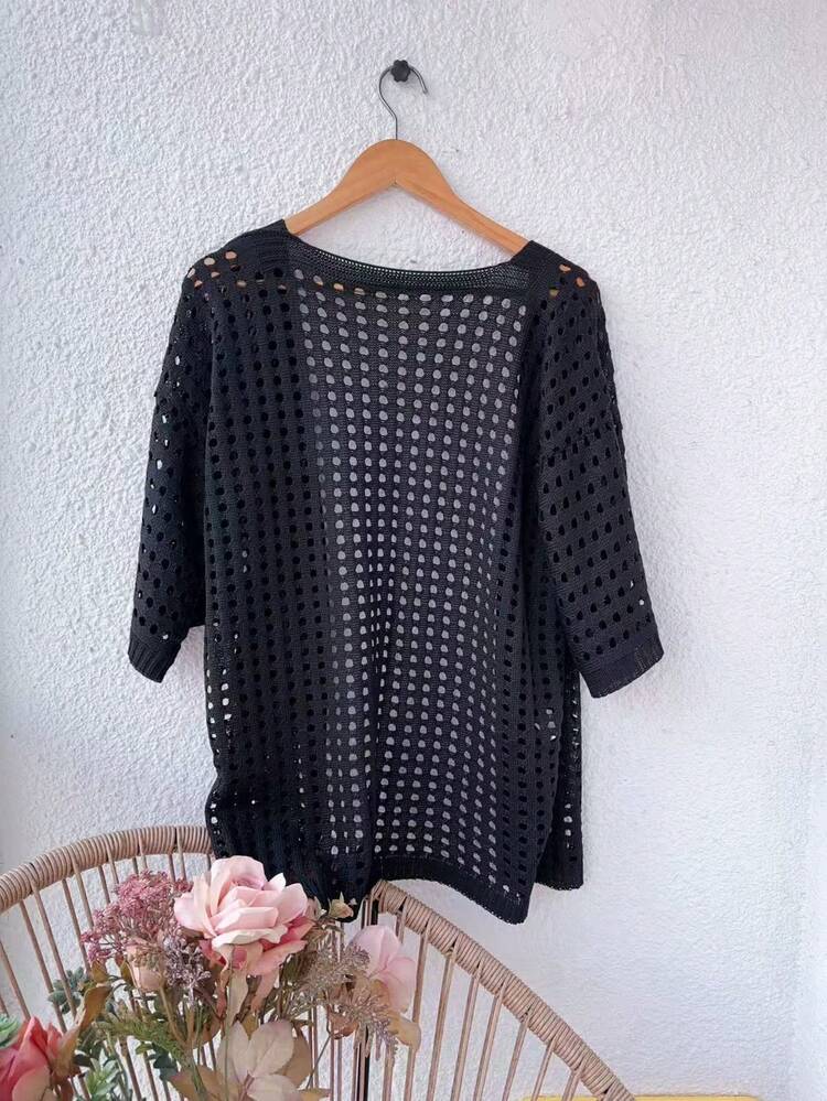 Kimono Cardigan Knit Summer Women's Fashion - Black - View 2