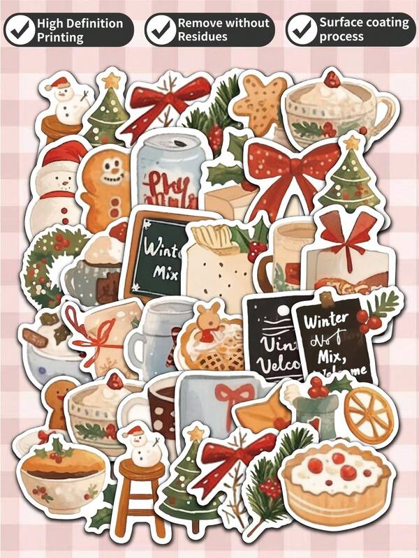 Zestawy naklejek świątecznych 50-100 szt. – wielokrotnego użytku, samoprzylepne naklejki winylowe – nadają się na butelki z wodą, laptopy, prezenty, okna, narty w różnych kształtach i kolorach – dekoracje na imprezę świąteczną, najlepszy wybór na Boże Narodzenie