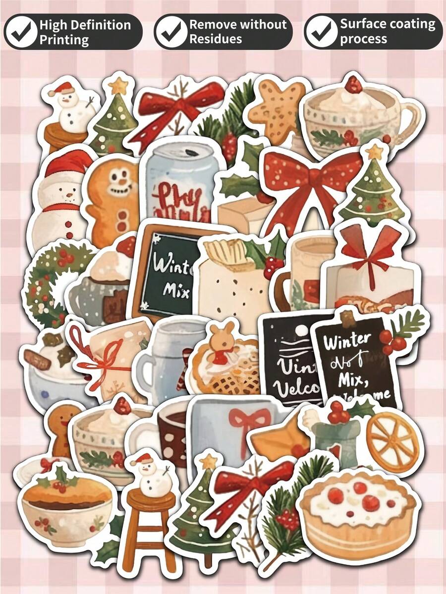 Zestawy naklejek świątecznych 50-100 szt. – wielokrotnego użytku, samoprzylepne naklejki winylowe – nadają się na butelki z wodą, laptopy, prezenty, okna, narty w różnych kształtach i kolorach – dekoracje na imprezę świąteczną, najlepszy wybór na Boże Narodzenie