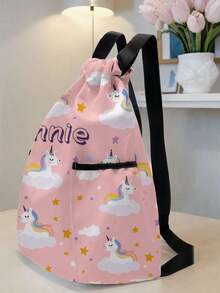1pc Customized Name Cartoon Pattern Drawstring Backpack With Pockets, Personalized Design, Back To School Gift, Suitable For Kids, Boys, Girls, Print Your Own Name Or Sister And Classmate's Name As A Gift - Multicolor - View 4