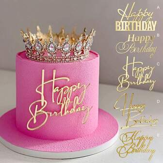 1 件/3 件/6 件金色亚克力生日快乐蛋糕装饰 DIY 蛋糕烘焙装饰用品生日派对甜点旗帜装饰工具