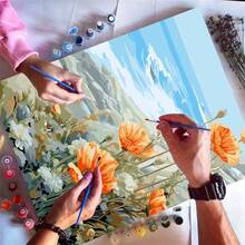 DIY Digital Oil Painting Acrylic Paint Kit For Adults, 40*50cm With Paint And Brushes, Great For Stress Relief, Paint By Numbers, Handmade Poppy Flower And Daisy Design, Home Decor Wall Art, Beginner Painting, Ideal Gift For Friends (Frameless)