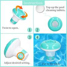 Flotador de Cloro para Piscina, Dispensador Automático de Productos Químicos Reutilizable, Altura 13 Cm, Tipo Flotante, Accesorio para Piscina Interiore - Celeste - Ver 2