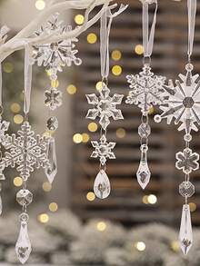 5/10/20 قطعة من زينة شجرة الميلاد بقلادات بلورية، ديكورات عيد الميلاد الرائعة، قلادات بلورية شفافة من الاكريليك على شكل جليد وثلج للأعياد، مناسبة لزينة شجرة الميلاد، قلادات بلورية على شكل ثلج وجليد معلقة من الاكريليك، مناسبة لزينة شجرة الميلاد وإمدادات حفلات السنة الجديدة والشتاء