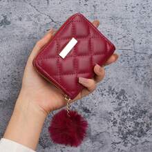 Short Wallet, Minimalist Fashion Coin Purse, Quilted Student Card Holder, Plush Ball Bag - Multicolor - View 12