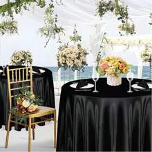 1pc Satin Round Solid Color Tablecloth, Suitable For Wedding Party Dining Banquet - Black - View 7