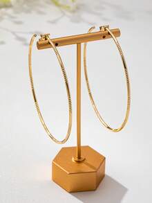 1 Đôi bông tai vòng tròn vàng thời trang dành cho nữ, thích hợp cho tiệc tùng và đeo hàng ngày, bông tai giả phóng đại - Vàng - Xem 2