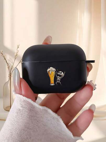 Le style Ins avec un motif créatif de squelette de bière. Étui de protection sans fil Bluetooth pour écouteurs Apple, compatible avec Airpods4/1/2/3/Pro/Pro2. Matériau TPU transparent givré noir, coque souple anti-chute. Plus résistant aux chocs et durable. Le meilleur cadeau pour la famille, les amis et les couples.