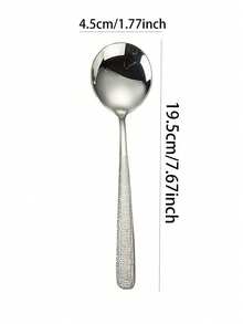1/2/5 Peças Colher de Sopa/Colher de Chá Redonda de Aço Inoxidável com Textura Martelada e Cabo Longo, Adequada para Uso Doméstico