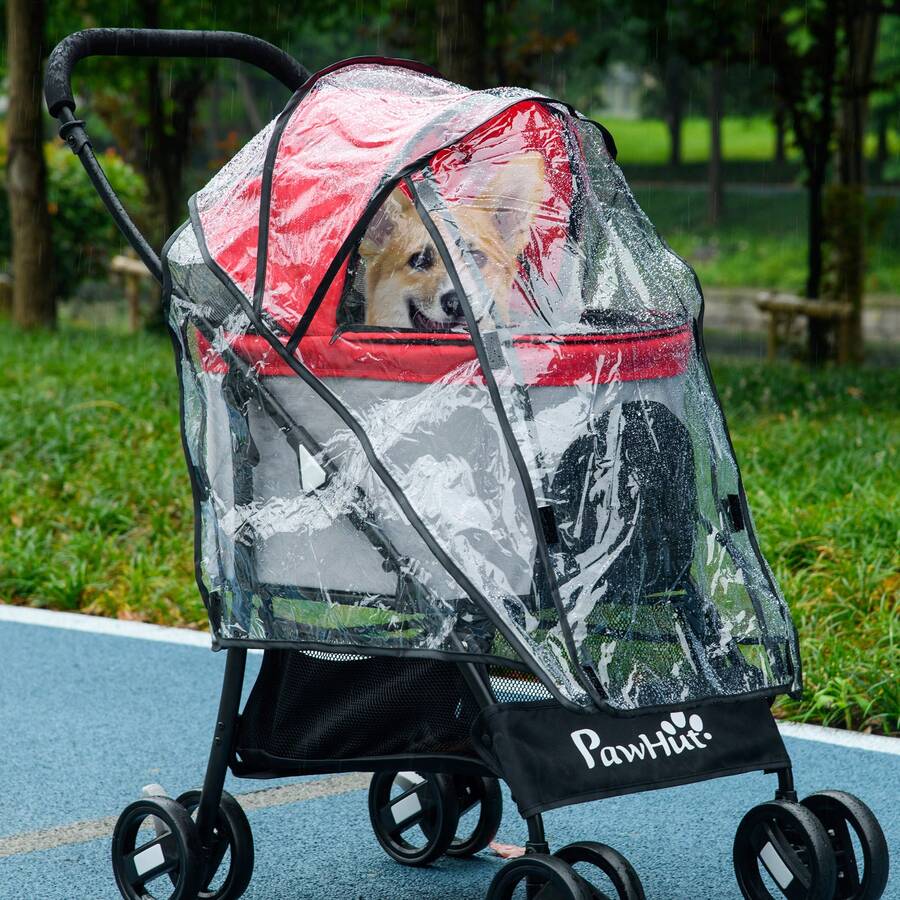 PawHut Rain Cover For Dog Stroller Pram Buggy For S XS Dogs, Cats, W/ Two Entry - White - View 1