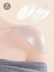 2pcs Transparent Oval Shaped Silicone Shoulder Pads, Adhesive Yoga/Running/Party/Swimming Shoulder Support Enhancer, Soft Reusable Shoulder Lift Pads, Invisible Seamless Shoulder Pads For Dresses, Shirts, Jackets, Suitable For Men And Women
