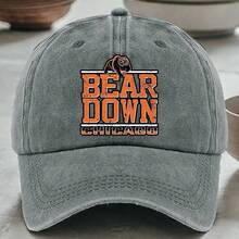 Durable| Bear Down Chicago Print Baseball Cap, Adjustable Fit, Lightweight Breathable Polyester Hat With Design, Machine Washable - - 黑色 - 查看 8