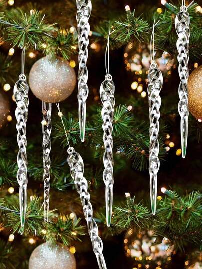 12 piezas nuevas de decoraciones de árbol de Navidad de columna de hielo transparente de acrílico - Decoraciones de columna de hielo artificial, decoraciones de acrílico transparente - Adecuadas para fiestas festivas, decoración del hogar en invierno y celebraciones festivas, decoraciones de árbol