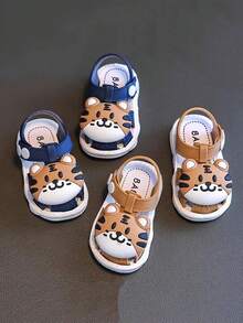 1 Pair 0-3 Years Old Baby Cartoon Tiger Closed Toe Shoes, 2025 New Soft Bottom Anti-Slip Anti-Kick Toe Indoor Toddler Shoes, Baby Sandals