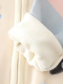 Sweater Kardigan Rajut Ritsleting Baru Musim Gugur/Dingin untuk Anak Perempuan, Berlapis Termal dengan Desain Kartun Bordir, Termal Satu Potong - Aprikot - View 6