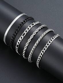 17KM Conjunto de colar minimalista masculino com corrente cruzada (51/33/14/8/4 peças), conjunto de anéis simples com strass, conjunto de pulseira de couro em formato de 8, conjunto de brincos de pino, conjunto de acessórios de joias masculinas, adequado para férias, encontros, dia a dia, ocasiões casuais, festas, presente para namorado, pai, amigo (sem caixa)